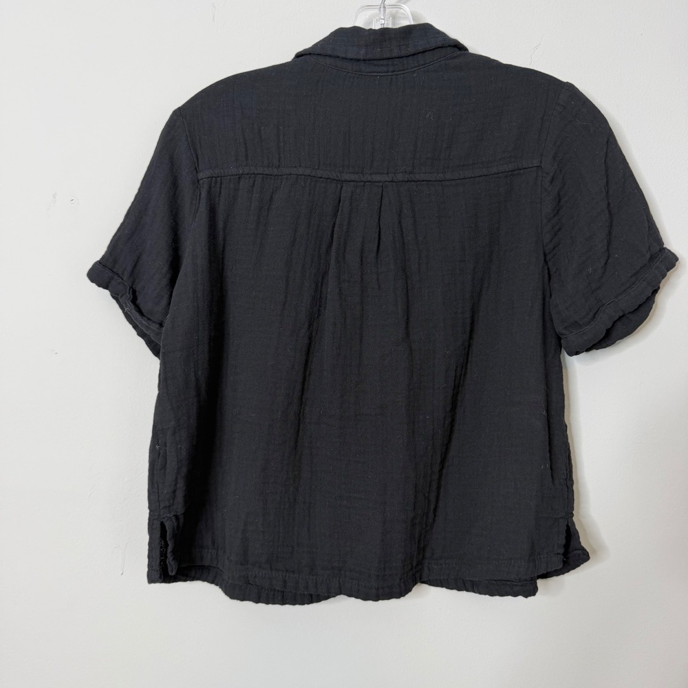 Old Navy Gauze Demi Shirt Womens XS Tall Black Short Sleeve Button Front Preppy - Picture 3 of 8